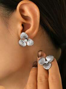 MiDuoDuo 1 pièce Bague fleur de perle de faux en acier inoxydable doré 18 carats, taille ajustable, bijou à la mode