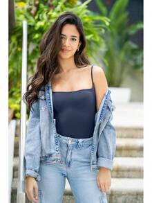 Suuksess Women Sexy Square Neck Thong Bodysuit Backless Cami Bodysuit Top - Violet - View 9