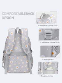 Set 3 buc. rucsac imprimat cu cutie de prânz și penar, design cu compartimente multiple, închidere cu fermoar, căptușeală din poliester, curea de umăr reglabilă, buzunar lateral pentru sticlă de apă, potrivit pentru utilizare zilnică, exterior, călătorii, rucsac din poliester impermeabil și durabil, cadou pentru întoarcerea la școală