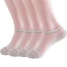 4 Pairs/Pack Ladies' Jacquard Lace Solid Color Stockings, Anti-Hook Thin Low-Cut Invisible Socks - White - View 10