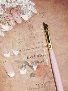 1 Cọ vẽ móng tay đầu xiên màu hồng Cọ vẽ móng tay hình mặt trăng Cọ vẽ móng tay kiểu Pháp Cọ vẽ móng tay kiểu Pháp Cọ vẽ móng tay bằng tay cầm bằng gỗ Cọ vẽ gel UV Acrylic - Hồng - Xem 4