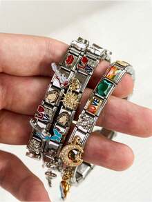 1/18/54/108pcs Christmas Thanksgiving Random Exquisite Italian Charm Bracelet Set, Assorted Jewelry And Opening Tools, 9mm Modular Jewelry Bracelet Links Handmade DIY Jewelry Gifts, DIY Accessories Made Of Stainless Steel, Handmade DIY Jewelry Gifts, Perfect For Mother's Day Birthday Teacher's Day And Back To School Season For Best Friends - 彩色 - 查看 1