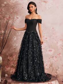 Women's Elegant Evening Gown, Luxurious Beaded Formal Party Dress, Custom-Made Strapless Maxi Dress With Oversized Skirt And Back Tie, Suitable For Parties, Graduations, Weddings, Galas, And Formal Events - Black - View 4