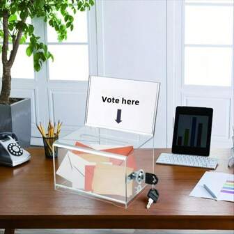 1pc Lockable Clear Acrylic Donation Box With 2 Keys - Shatterproof Secure Charity Collection Container For Events, Offices, Churches & Retail Stores, Church Offering Plate | Sleek Transparent Design | Construction, Donation Money Box