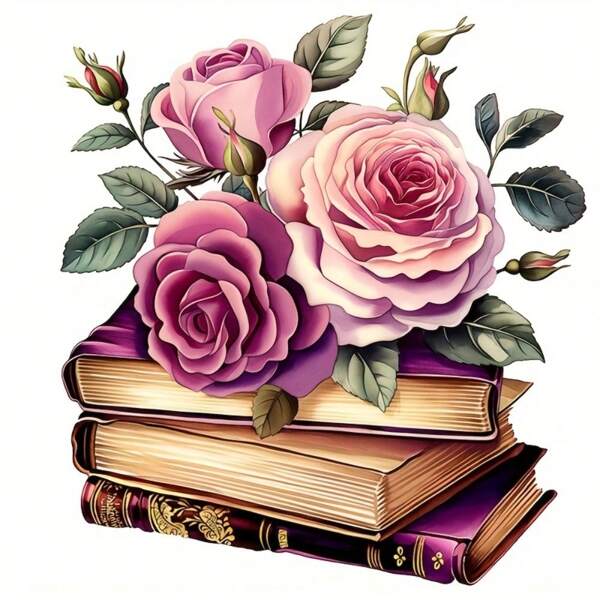 1pc/2pcs/3pcs Creative Graduation Floral And Book Hand-Painted Style Hot Stamping Painting, Graduation Gifts For Friends With Lovely Roses And Books Drawing Artwork Heat Transfer Sticker, Easy To Apply Sticker, Suitable For DIY Decoration On Jackets, Coats, T-Shirts, Hats, Bags, Pillows And More