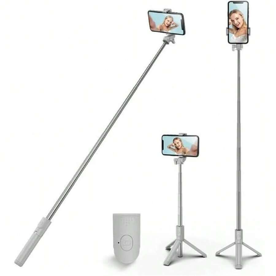 Selfie Stick Tripod,3 In 1 Extendable 360° Rotation Tripod Stand With Detachable Wireless Remote, Portable Mobile Phone Holder Compatible With IPhone,Android, - White - View 1