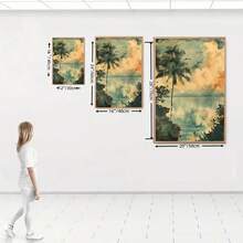 1/3 piezas Decoración de pared de acuarela retro de selva tropical de vacaciones, decoración de pared de cascada, arte de decoración de pared opcional, póster de acuarela hawaiano, mural decorativo del hogar de vacaciones, decoración del hogar, póster de lienzo - Multicolor - Ver 2