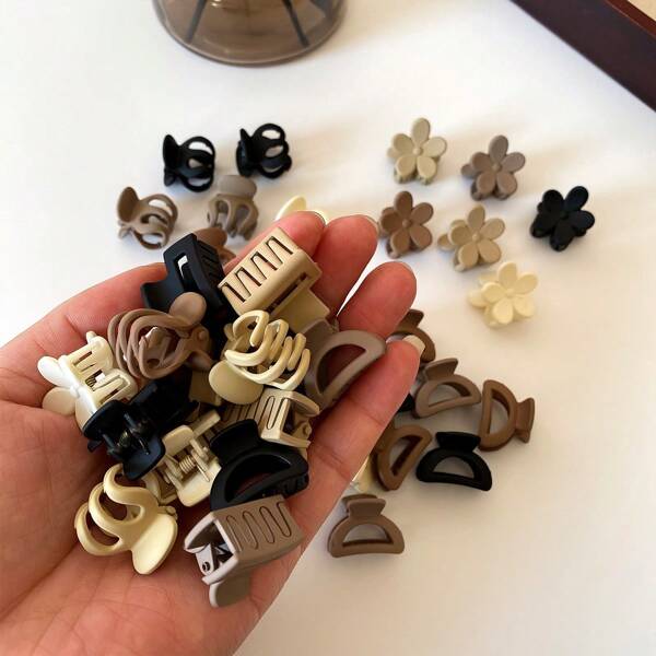 10/20pcs Plumeria Embellished Hair Claw Clips For Thick Hair,Anti-Slip Hairpin For Women, Cute & Strong Hair Accessory, Suitable For Curly Voluminous Hair In Matte Coffee Colors Elegant Back To School