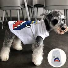1pc Pet Summer Sleeveless Top, Cartoon Dog/Cat Print Cool Pet Shirt, Lightweight & Breathable, Suitable For Miniature Schnauzers, Poodles, Bichons, Maine Coons, Toygers Etc, Fashionable Pet Clothing