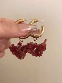 1 对金属环和树脂花复古风格吊坠耳环，优雅派对配饰，适合休闲、节日
