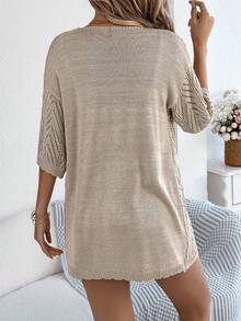 Elegant & Stylish Women's Summer Short Sleeve Cardigan, Light & Breezy Bohemian Thin Knit Cardigan, Hawaiian Style - 卡其色 - 查看 2