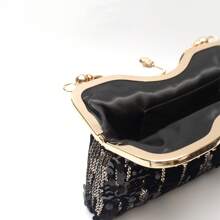 Velvet Black Clutch Bag Decorated With Black Sequin, Floral Motif And Rhinestones, Vintage Elegant Minimalist Style Evening Bag Suitable For Bride, Weddings, Parties, Formal Events, Gift For Mom, Teachers, Girls, Holiday