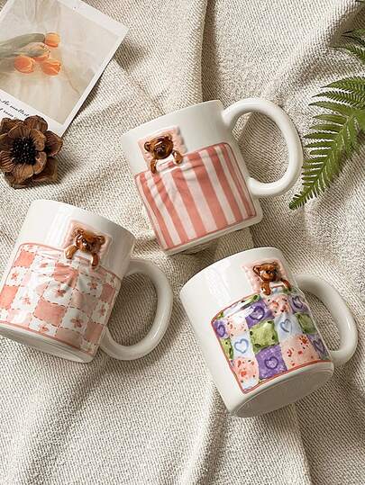 Cartoon Coffee Cup Ceramic Water Mug, Cute Creative Office Home Breakfast Oatmeal Milk Cup