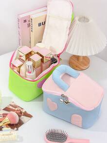 1 件 Macron 彩色化妆包带手柄时尚盥洗包独特设计方形化妆品收纳包可爱房子形状化妆包化妆刷护肤品收纳包适用于旅行必需品邮轮必需品宿舍必需品、婚礼伴娘礼物、妈妈礼物、生日礼物、送给朋友和老师的礼物、家居装饰、浴室客厅卧室装饰、浴室收纳、珠宝收纳、唇油收纳、指甲油收纳