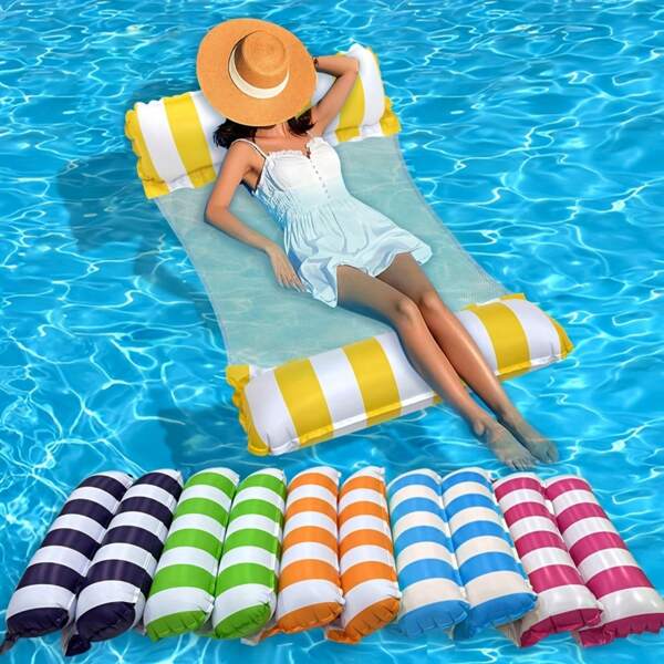 1pc PVC Inflatable Floating Hammock, Double-Sided Pool Floatie, Comfortable & Relaxing Water Lounger For Swimming, Vacation Pool Accessory, Pool Float Hammock|Vacation Ready|Durable PVC, Floating Hammock For Pool