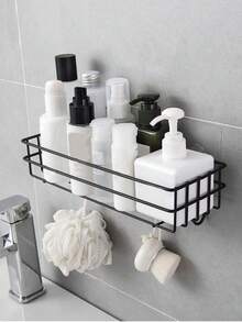 1pc,Bathroom Storage Rack, Bathroom Wall Hanging Perforation-Free Storage Rack, Bathroom Iron Wall Bathroom Toiletries Rack - Multicolor - View 2