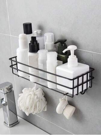 1pc,Bathroom Storage Rack, Bathroom Wall Hanging Perforation-Free Storage Rack, Bathroom Iron Wall Bathroom Toiletries Rack
