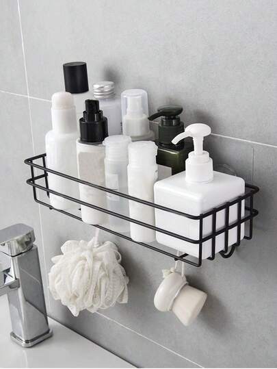 1 pièce, Étagère de rangement pour salle de bain, Étagère de rangement murale sans perforation pour salle de bain, Étagère murale en fer pour articles de toilette de salle de bain