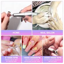 LIMEGIRL Limadora de uñas eléctrica profesional de 45,000 RPM, máquina de taladro de uñas recargable inalámbrica, adecuada para uñas de acrílico y gel, incluye 6 brocas y bandas de lijado, para uso en salón y hogar, apta para principiantes y profesionales - Multicolor - Ver 7