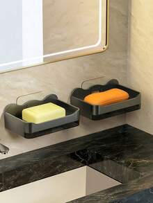 13.3厘米*8.3厘米灰色皂碟带沥水架，塑料免打孔皂碟，适用于浴室、卫生间和厨房，壁挂式皂盒带托盘，适合宿舍和家居装饰，耐磨浴室配件浴室工具 - 彩色 - 查看 4