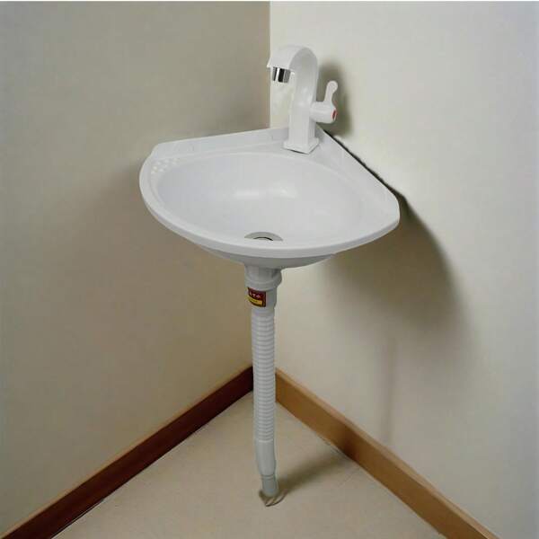SUFAPRE Lavabo mural en plastique, meuble de salle de bain triangulaire, petit lavabo, lavabo d'angle, évier pour buanderie, jardin, camping, y compris les accessoires de drainage