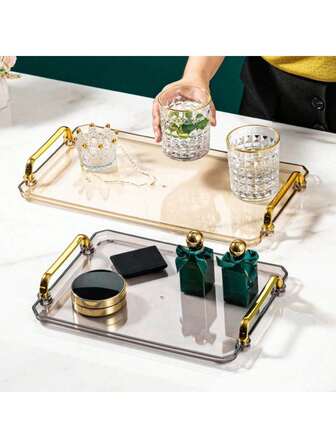 1 个长方形托盘，尺寸 30.5*21.8 厘米 / 41*22 厘米，豪华家居用于放置茶杯/水杯，护肤品/化妆品收纳托盘，美容院用塑料手柄托盘