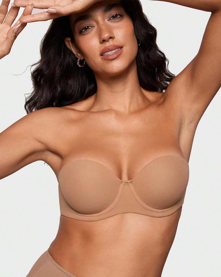 INLYRIC Women's Inbarely Plus Strapless Bra Full Coverage Lightly Lined Multiway Underwire Support Seamless Bras - 暖米色 - 大一碼 - 查看 6