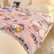 Sanrio 1pc Hello Kitty Cartoon Print Soft And Cozy Blanket, Machine Washable, Throw Blanket, Pink Blanket Suitable For Sofa, Bedroom Decorative, Summer Blanket, All Season, Suitable For Children 3 Years Old And Above