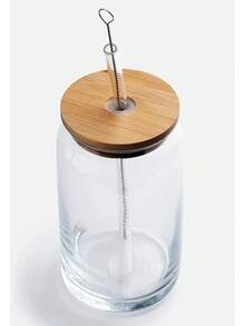 SELECTSHOP Set De 4 Vaso Tipo Lata De Vidrio Con Tapas Popotes De Vidrio Y Cepillo De Limpieza Vasos para Cerveza Taza de Café Helado Vasos de Cóctel Adecuados para Agua Jugo Sodaé Regalo (Set De 4) - Juego de 6 - Ver 2