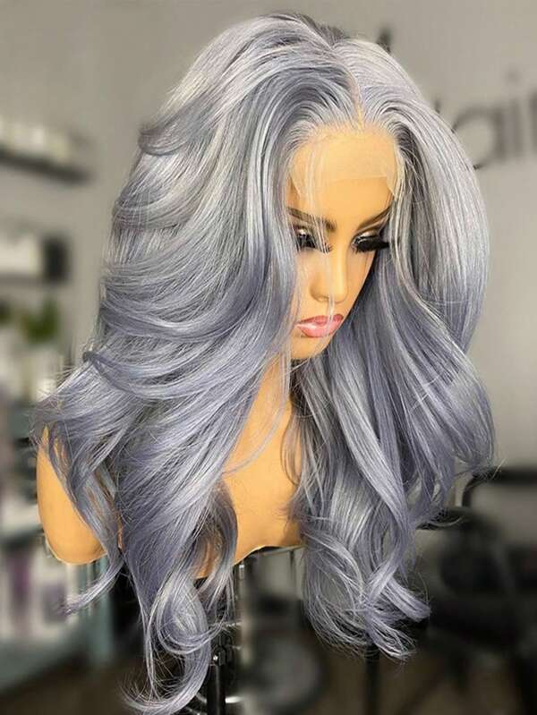 Parrucca con capelli umani brasiliani lunga 28-30 pollici, colore grigio argento, con frontalino in pizzo HD trasparente 13x4, capelli ondulati pretagliati, parrucca frontale in Remy human hair per donne