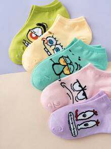 SPONGEBOB 5 Pairs Cartoon Spongebob Printed Colorful Jacquard Pattern Kids Socks, Breathable & Durable Sports Socks Suitable For All Seasons, European Size, Comfortable To Wear, Rich In Colors, Ideal For Daily Matching