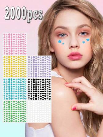 各式防水面部遮瑕贴、卡通面膜、彩色贴纸、水凝胶贴片、非常适合照片、名人装饰贴纸隐藏瑕疵、易于剥离、适合派对、聚会、趣味活动、彩色和多尺寸面部贴纸、DIY 音乐节 Y2k 面部装饰贴纸、节日派对摄影装饰、节日派对礼物、防水持久 - 非常适合特殊场合和庆祝活动、万圣节、圣诞节、户外节日面部装饰贴纸