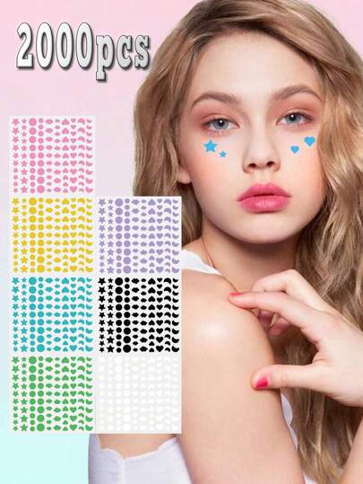 Assortimento di adesivi correttivi impermeabili per il viso, maschere facciali a fumetti, adesivi colorati, adesivi in idrogel, ideali per foto, adesivi decorativi per celebrità, possono essere utilizzati per nascondere l'acne e altri difetti, facili da staccare, regali per feste di vacanza, impermeabili e long-lasting - ideali per occasioni speciali e celebrazioni, Ognissanti, Natale, adesivi per il viso da festival all'aperto