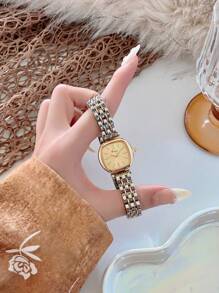 1pc Stainless Steel Strap Women Square Bracelet Watch, Elegant & Versatile, Shell Dial, Multi-Function, Suitable For Daily Wear