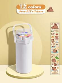 12/24/36/48colors Capybara Acrylic Marker Pen, Art DIY Graffiti Pens,Suitable For DIY Art Painting, Waterproof Quick Drying, Student Art, Animation, Painting And Sketching, Painting Supplies, Back To School,School Supplies,Free DIY Stickers(Two Pens With Different Printing Appearances Are Randomly Sent)