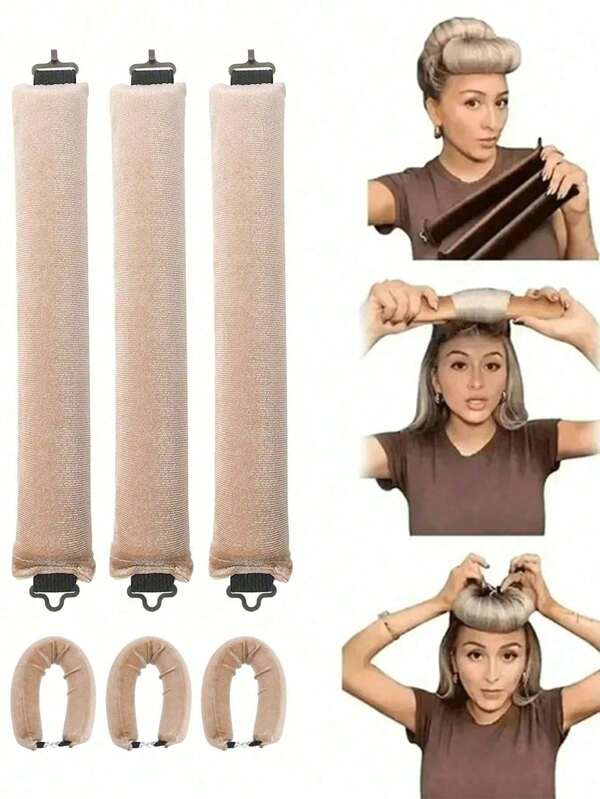 3 Stücke/Set Haarstyling Werkzeug-Set, Hitzefrei Lockenwickler, praktisch, Lockenstäbe, Haargummis, Schlaf-Haarstyling Werkzeuge, Schaumstoff Haarwickler für Frauen, Rückkehr zur Schule, Reise-Urlaubsartikel, Haaraccessoires für Frauen