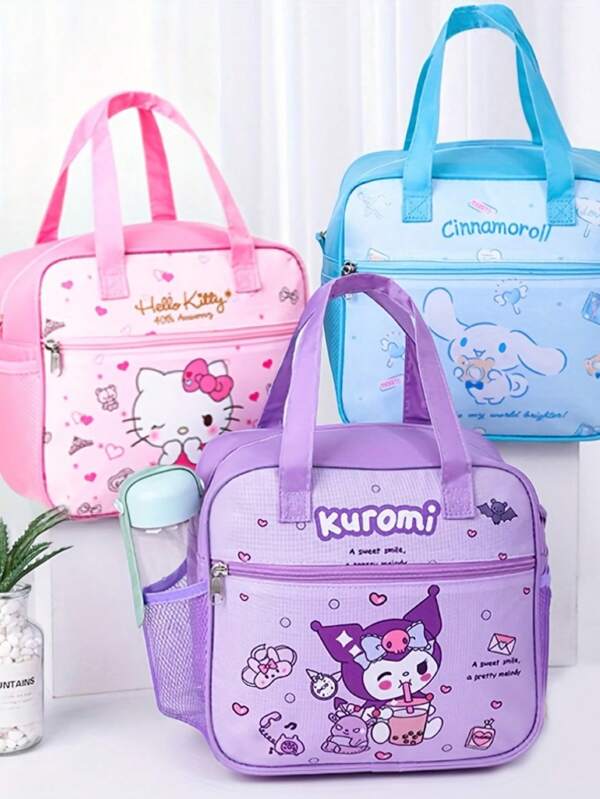 Sanrio 1 PC Sanrio Kuromi, HelloKitty Lunch Box Bag, Insulated Lunch Bag, Large-Capacity Lunch Box Bag, Storage Bag, Cartoon Theme Design Handbag, Suitable For Students, Offices, Outdoor Picnics, Various Uses, Non-Food Contact