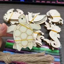 88 Pieces Sea Animals Wooden Craft Kit With Stickers, Drill Stickers And Colored Pencils Colorful DIY Painting And Decorating Kits, Gifts And Seasonal Decorations For Back-To-School Season, Halloween And Christmas Diy Gifts