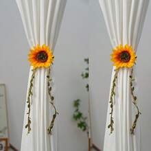 Pacote com 2 prendedores de cortina de girassol sem perfuração, fivelas de cortina modernas e simples, prendedores de cortina para quarto, sala de estar, decoração de casa