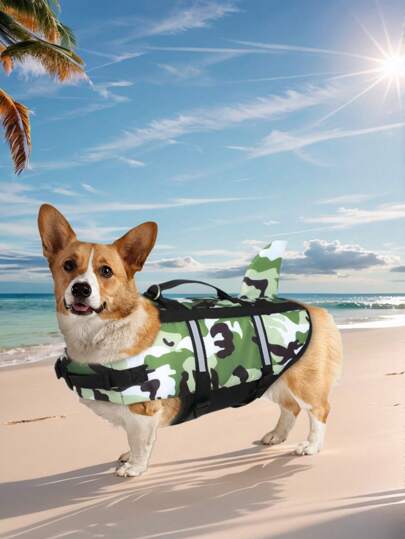 Colete salva-vidas camuflado para cães, roupas de natação para animais de estimação para praia ao ar livre, verão
