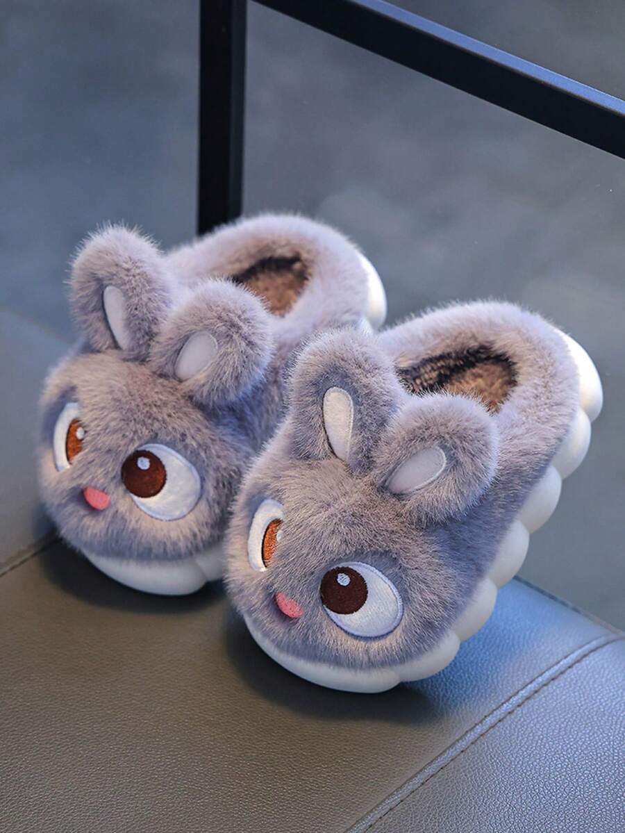 1 par de zapatillas lindas de conejo de dibujos animados para niñas, adecuadas para uso en interiores de niños pequeños, otoño/invierno