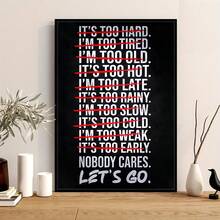 独特的黑白简约励志健身房名言帆布海报，适用于客厅和卧室装饰 - 无框墙面艺术