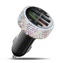 1 pièce Chargeur de voiture 2-en-1/8-en-1 avec strass, câble de charge 3-en-1 avec strass, charge rapide, Type C, USB, adaptateur de voiture, compatible avec Apple, téléphone, caméra de tableau de bord, iPad, GPS, cadeau pour les vacances/anniversaire
