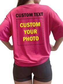 Cadouri personalizate, Tricouri personalizate pentru femei, Topuri personalizate față și spate, Adăugați fotografiile dvs. (modele/logo-uri/fotografii de familie/selfie-uri/animale de companie/fotografii de cuplu), Text și fotografii pot fi adăugate pe spate, Alegeți textul preferat, Creați-vă propriul tricou personalizat imprimat ca și cadou pentru prietena dvs., Elegant, la modă, hipster