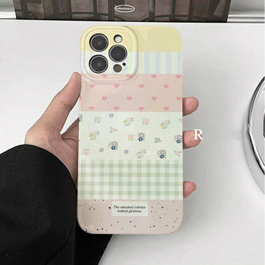 Funda para teléfono (1 unidad) FloralSplicing, resistente a golpes, con película protectora, compatible con modelos 16/15/14/13/12/11 Plus/Pro/Pro, X/XS, XS. Estampados realistas. - Colores mixtos 1 - Ver 1
