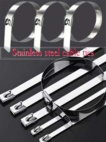100pcs Stainless Steel Self-Locking Cable Ties, Rust-Proof, Corrosion-Resistant, High Temperature Resistant, Industrial Metal Zip Ties