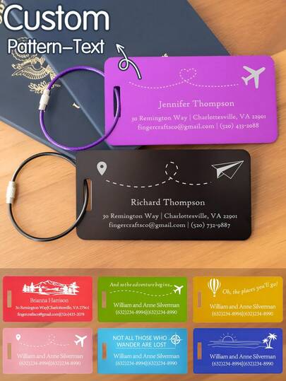 Etiqueta de equipaje de metal personalizada, etiqueta de aluminio grabada a medida, identificación de equipaje, etiqueta de equipaje, etiqueta de mochila, llavero de metal, regalo de viaje, regalo ideal para la familia, de uso general, gran capacidad, versátil, multifuncional, colorido, lindo, adorable, contratado, divertido, kawaii, Y2K, minimalista, para ir y venir, casual de negocios, básicos, bolsas y equipaje, accesorios de Halloween 2025, versátil, romance delicado
