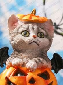 1 pièce Figurine de chat d'Halloween mignonne, statue de chaton de citrouille en résine Calico, décoration d'intérieur de style bohème, décoration de chambre, décoration intérieure, ambiance décorative pour les fêtes, Halloween, décoration de maison
