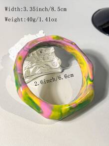 1 pieza Nuevo brazalete de resina transparente, diseño geométrico de color brillante, teñido degradado tipo macarrón, versátil para banquetes y fiestas, se puede usar durante todo el año, brazalete verde