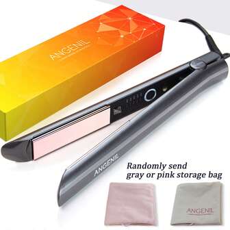  X Milania [US]ANGENIL Professional Titanium Flat Iron Hair Straightener And Curlers 2 In 1, Straightening Curling Hair Styling Irons For Women All Hair Types, Fast Heating, 1 Inch Dual Voltage Travel Flat Iron, 360° Swivel Cord